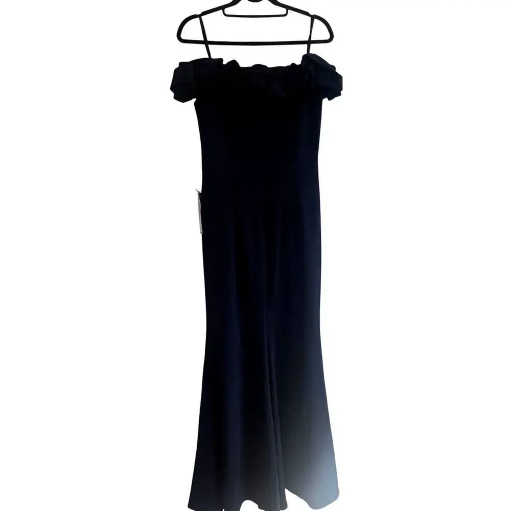 Xscape Women's Scuba Crepe Ruffled Off-the-Shoulder Gown Black Size 12 NWT - Picture 10 of 10